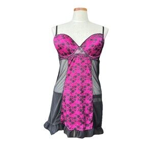 Y2K Rampage Intimates Baby Doll Lingerie Dress Women Pink Lace Play Bunny Style